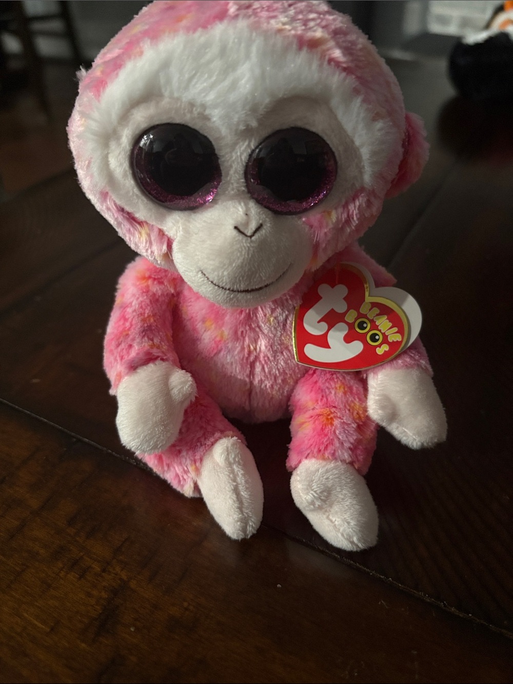 Ty Pink Tie-Dye Plush Monkey with Sparkly Eyes
